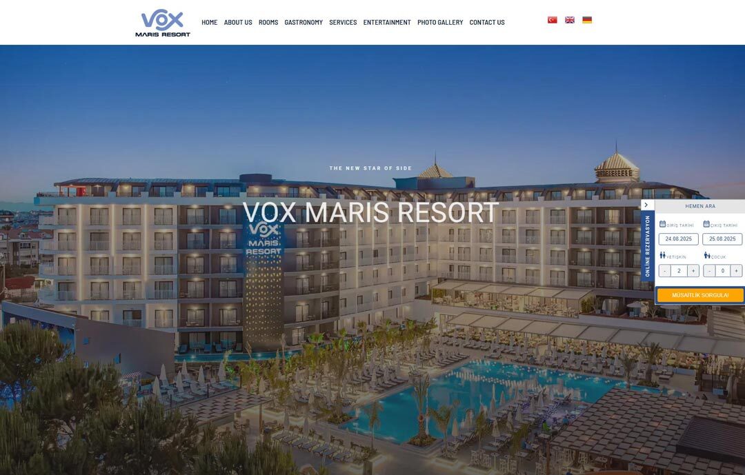 vox maris resort hotel side website tasarım referans